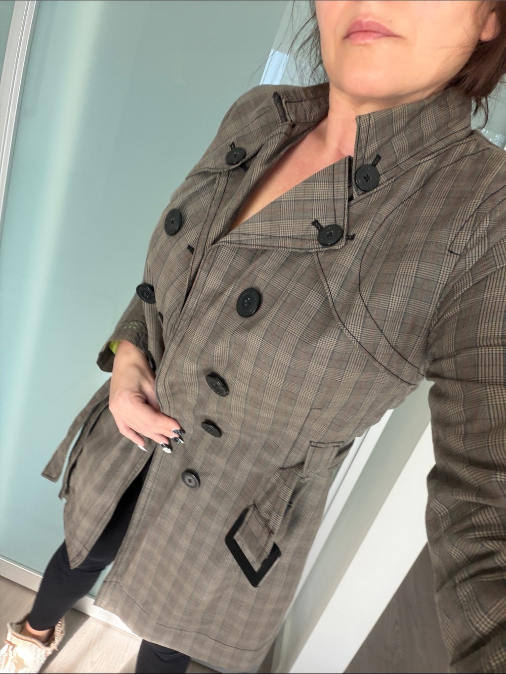 Soia & kyo Plaid Trench Coat in Brown & Green